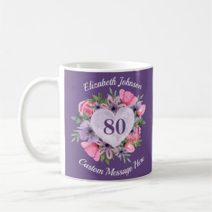 Caneca De Café 80 de Aniversário Floral para Mulheres