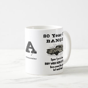 Caneca De Café 80 De Aniversário Monograma De Carro Retrorengraça