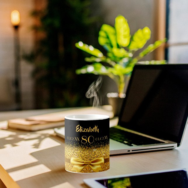 Caneca De Café 80 de aniversário nome de ouro negro clássico eleg (Criador carregado)