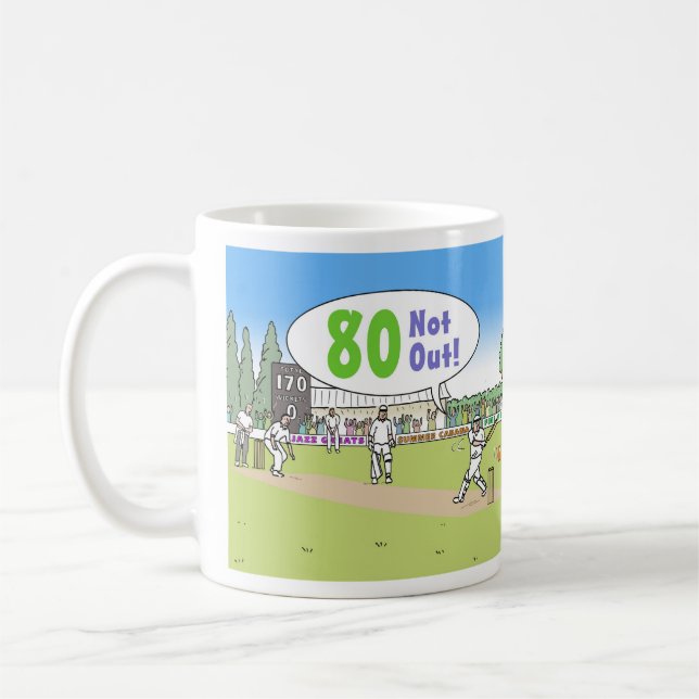 Caneca De Café 80 Não Fora Do Tema De Críquete. 80 Birthday (Esquerda)