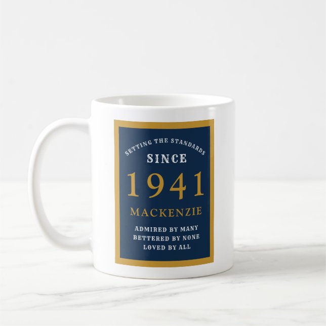 Caneca De Café 80 Personalizado Aniversário 1941 Elegante Azul Do (Esquerda)