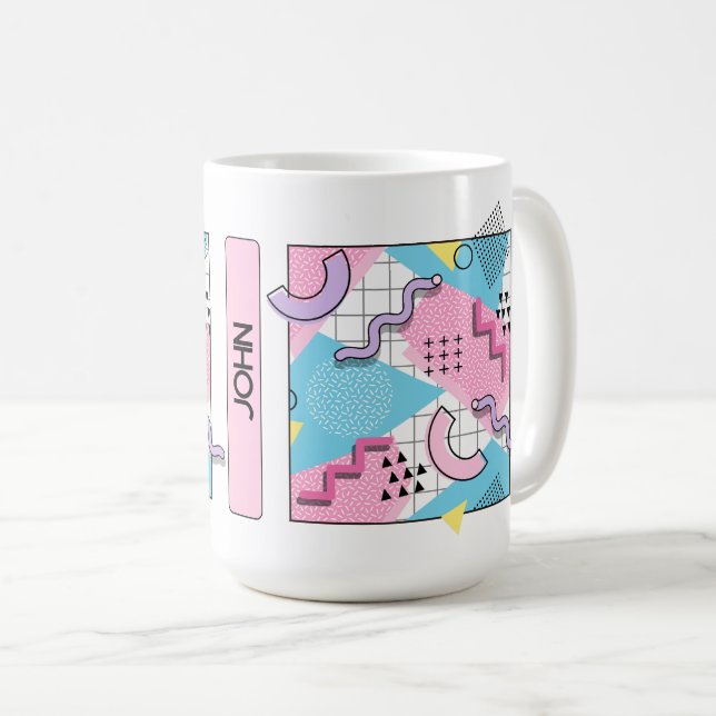 Caneca De Café 80's Memphis Active Pink Light Blue (Frente Esquerda)