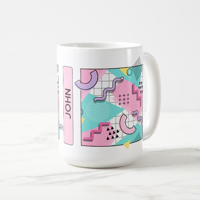 Caneca De Café 80's Memphis Active Pink Light Turquoise (Frente Esquerda)