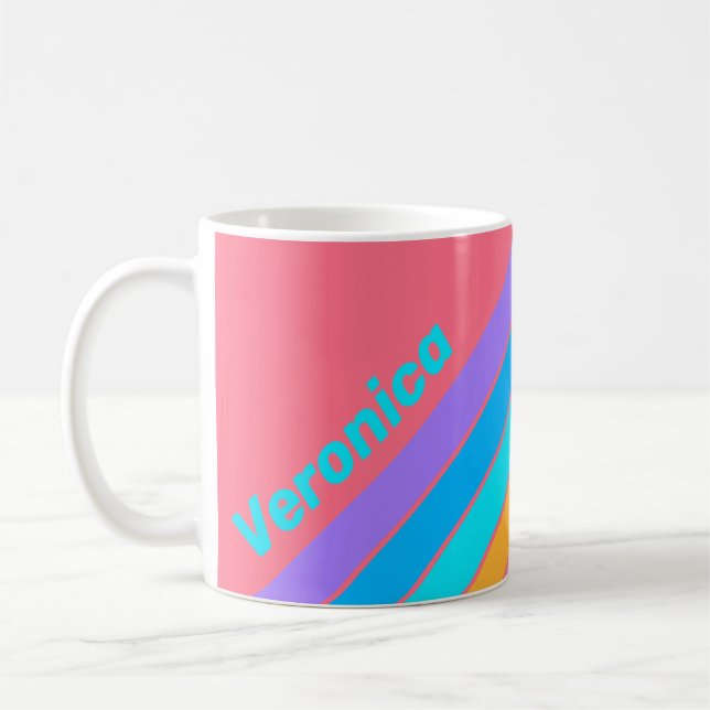 Caneca De Café 80s Neon Sunrise Stripes with Name (Esquerda)