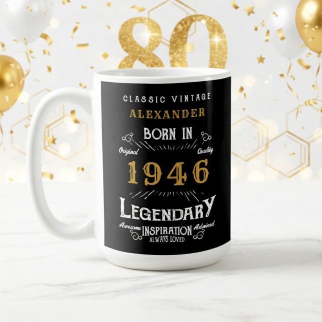 Caneca De Café 80th Birthday 1946 Legendary Retro (1946 coffee mug with white and gold background.)