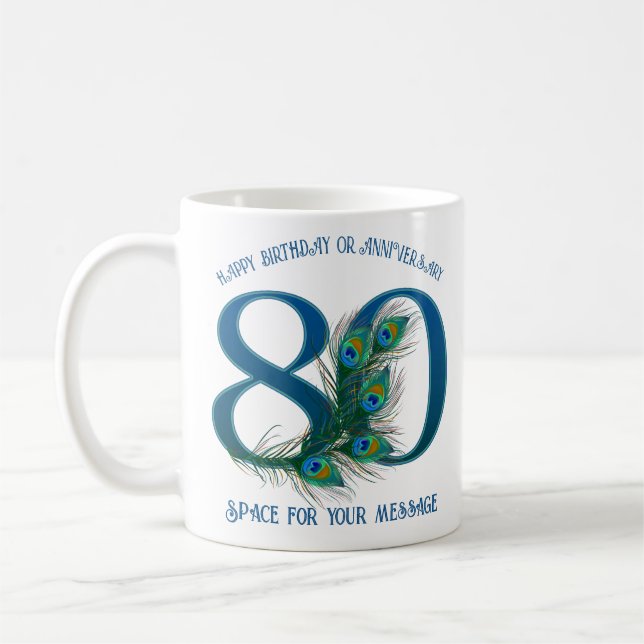Caneca De Café 80th Birthday Or Anniversary Peacock Feather (Esquerda)