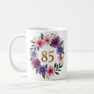 Caneca De Café 85.º Aniversário da Mug - Fraqueza Floral com Núme