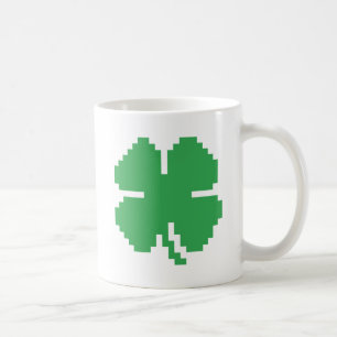 Caneca De Café 8 Bits Pixel Sortudo Quatro Folha