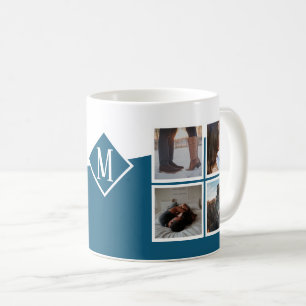 Caneca De Café 8 Colagem de Fotografias Instagram Monograma Azul