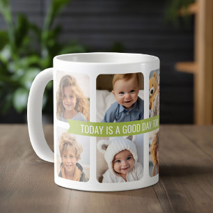 Caneca De Café 8 Colagem de Fotos com Faixa de Opções de Texto 