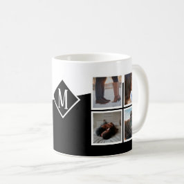 Caneca De Café 8 Colagem de Fotos Instagram Preto Monograma