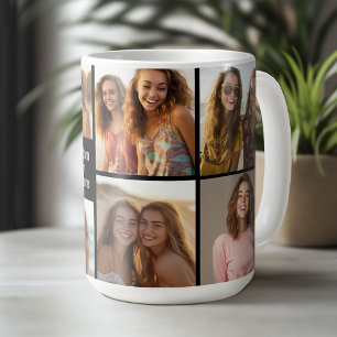 Caneca De Café 8 Colagem de Fotos Minimalista - Grade Preto e Bra