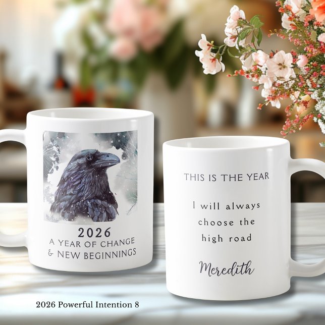 Caneca De Café 8. Corvo 2026 Ano de Mudança Intenção Poderosa (Raven 2026 Year of Change and New Beginnings Powerful Intention 8 Coffee Mug)