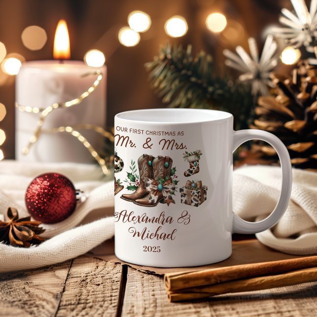 Caneca De Café 8 Photo Western First Christmas As Mrs and Mr (Criador carregado)