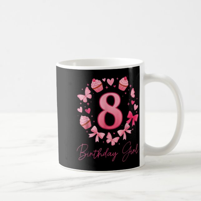 Caneca De Café 8th Birthday Girl Aesthetic Coquette Bow  (Direita)