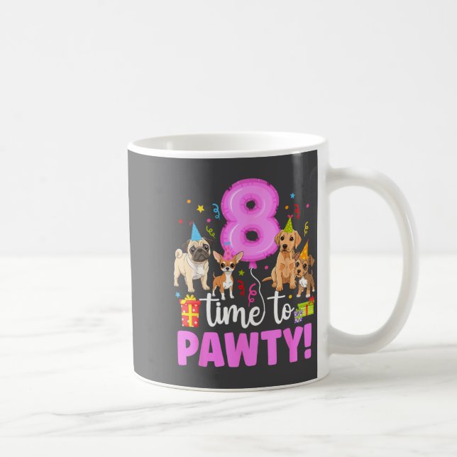 Caneca De Café 8th Dog Birthday Party Eight Year Old Puppy Birthd (Direita)