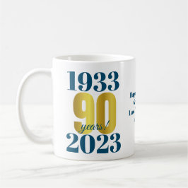 Caneca De Café 90 Birthday Azul Dourado