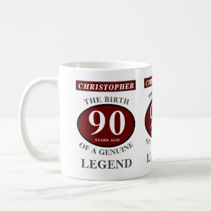 Caneca De Café 90 Birthday Red Genuine Legenda Adicionar Seu Nome