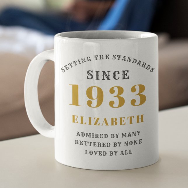 Caneca De Café 90 Birthday Standards Nascer 1933 Name Year (Criador carregado)