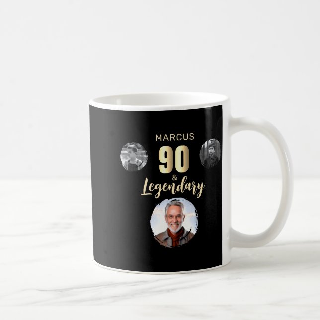 Caneca De Café 90 Legendary 3 Photos Gold 90th Birthday  (Direita)