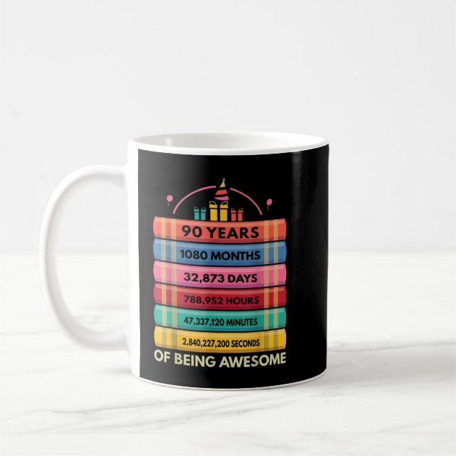 Caneca De Café 90 Years 1080 Months Of Being Awesome 90th Birthda (Esquerda)