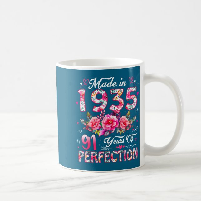Caneca De Café 91 Year Old Made In 1935 Floral 91st Birthday Wome (Direita)