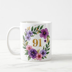 Caneca De Café 91rua Aniversário da Mug - Coroa Floral com Número