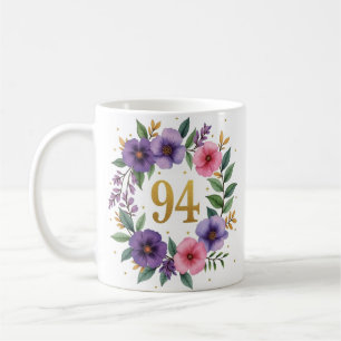 Caneca De Café 94.º Aniversário da Mug - Fraqueza Floral com Núme