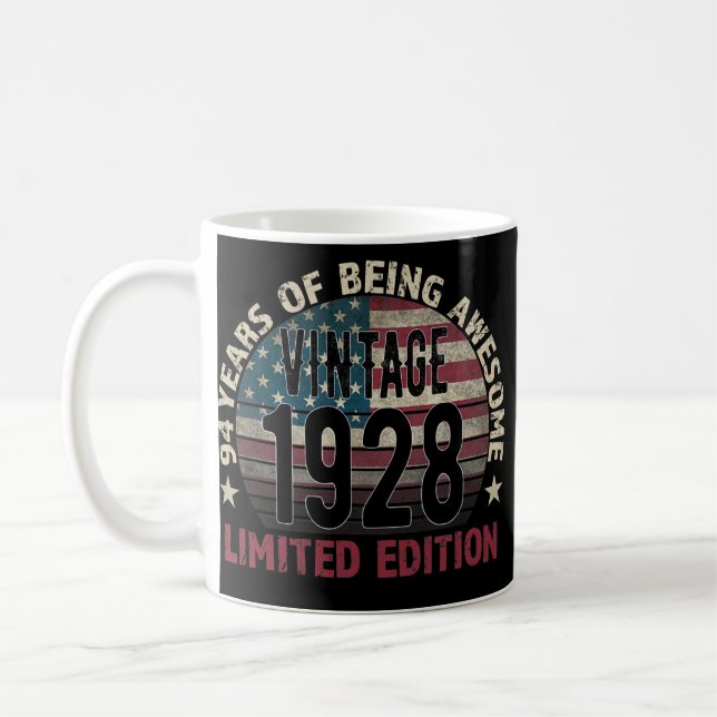 Caneca De Café 94.º aniversário Presente homens Vintage 1928 94 a (Esquerda)