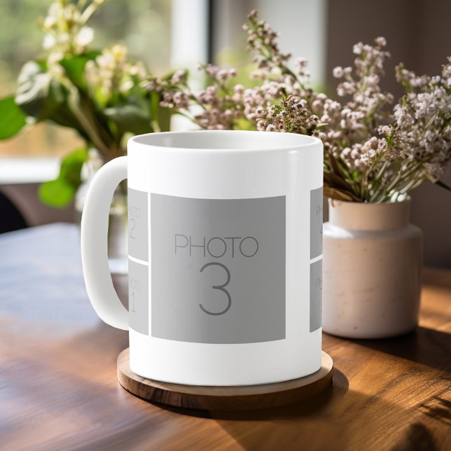 Caneca De Café 9 Colagem de fotos com cor de fundo opcional (Personalized Coffee Mug)