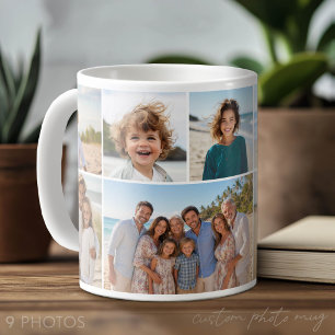 Caneca De Café 9 Colagem de Fotos - Grade Branca Moderna e Minima