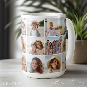 Caneca De Café 9 Colagem de Fotos - Mesmas Fotos em Ambos os Lado