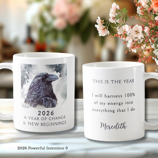 Caneca De Café 9. Corvo 2026 Ano de Mudança Intenção Poderosa (Raven 2026 Year of Change and New Beginnings Powerful Intention 9 Coffee Mug)