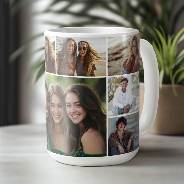 Caneca De Café 9 Grade da Galeria de Colagens de Fotos - Branco (Custom Photo Mug)