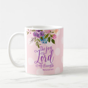 Caneca De Café A Alegria do Senhor é Minha Força Floral Rosa
