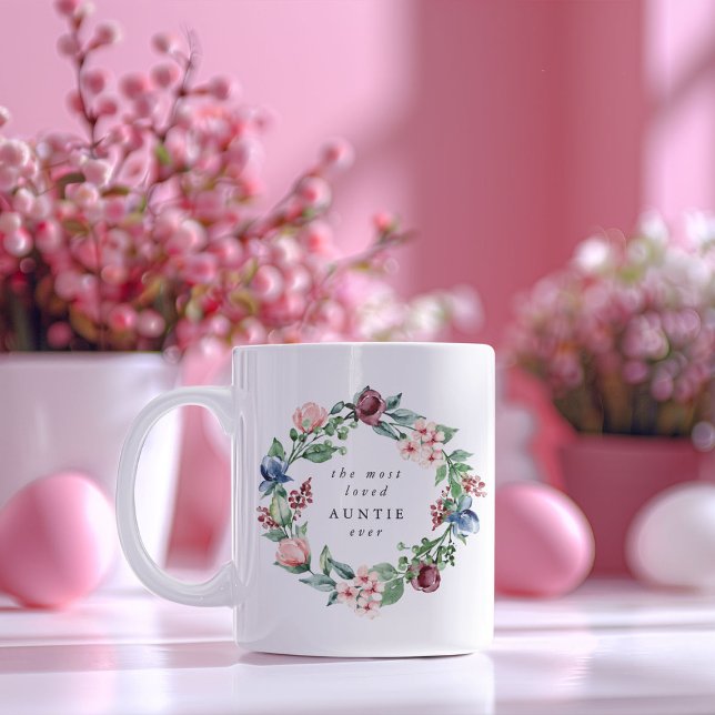 Caneca De Café A AUNTIE Mais Amada Alguma Vez Floral Wreath (Criador carregado)