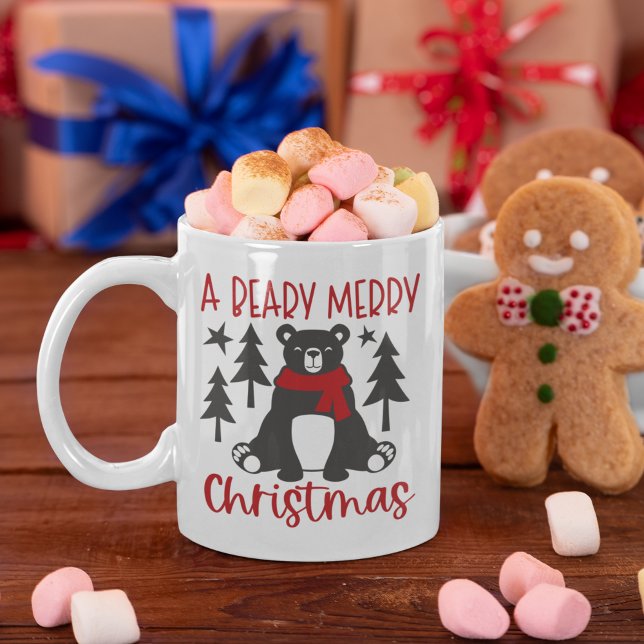 Caneca De Café A Beardy Merry Christmas Cute Bear (Criador carregado)