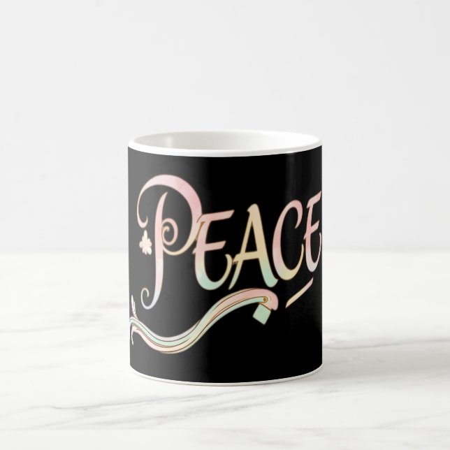 Caneca De Café A beautiful, flowing script of the word "Peace" fe (Centro)