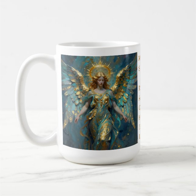 Caneca De Café A Beautiful Gold and Turquoise Angel Personalized (Esquerda)