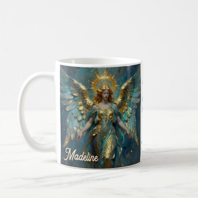 Caneca De Café A Beautiful Gold and Turquoise Angel Personalized (Esquerda)