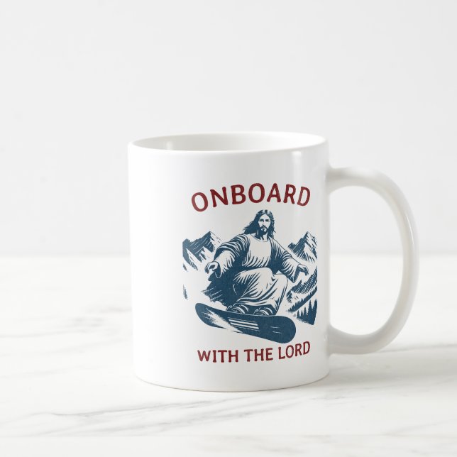Caneca De Café A Bordo Com O Senhor - Snowboard Jesus Na Neve (Direita)