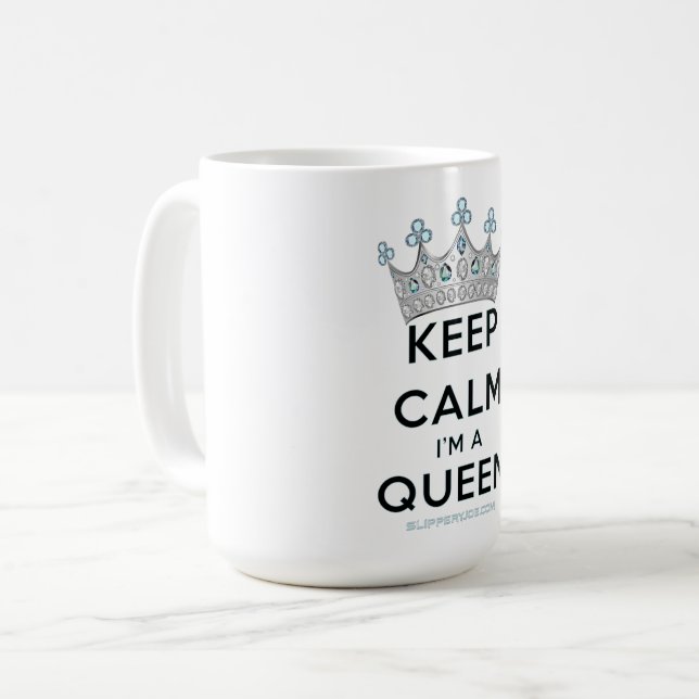 Caneca De Café A coroa rainha da calma da SlipperyJoe's prateada  (Frente Esquerda)
