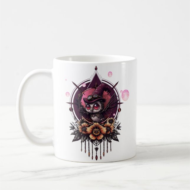 Caneca De Café A Coruja Steampunk: Guardiã dos Segredos. (Esquerda)