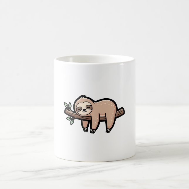 Caneca De Café A cute sleepy sloth hanging from a branch, kawaii  (Centro)