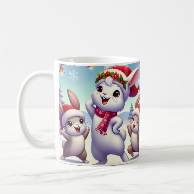 Caneca De Café A dança alegre de um coelho de Natal (Esquerda)