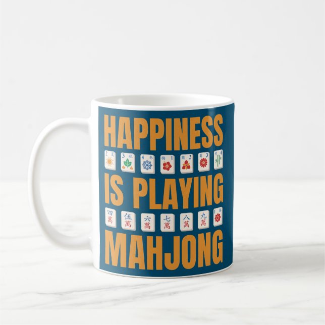 Caneca De Café A Felicidade Está Jogando O Partido Mahjong Mahjon (Esquerda)