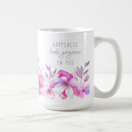Caneca De Café A felicidade olha lindo em você a aguarela floral