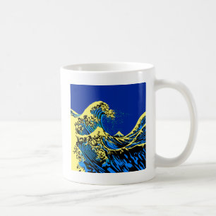 Caneca De Café A grande onda de Hokusai no estilo azul do pop art