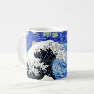 Caneca De Café A Grande Onda de Kanagawa em Noite Estrelada