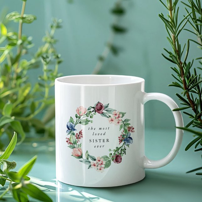Caneca De Café A Irmã Mais Amada Alguma Vez Floral Wreath (Criador carregado)